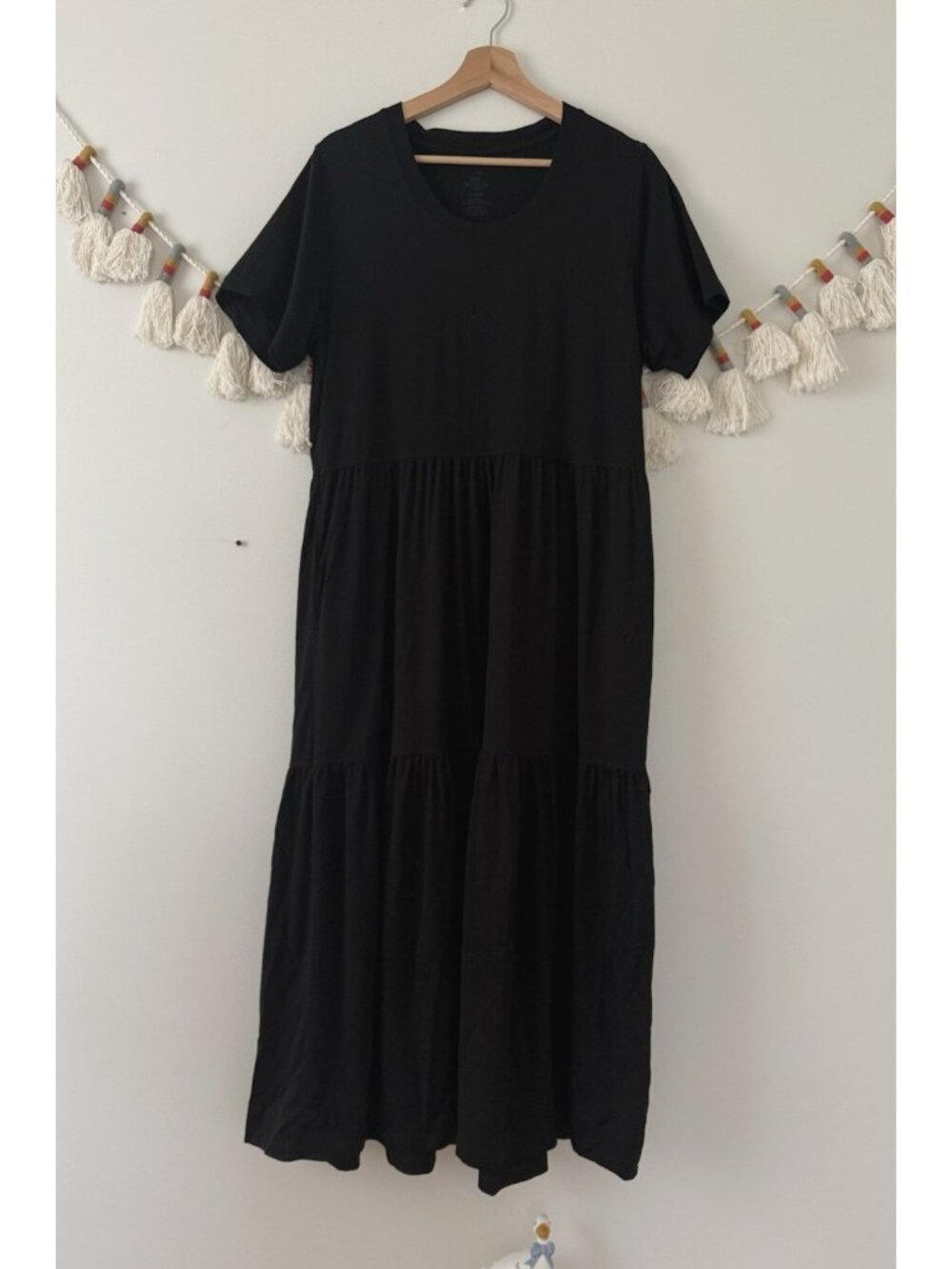 Woolx Lucia Tiered Maxi Dress Duralite Wool Blend Black Temp Control Effortless